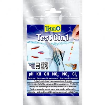 Tetra Тест 6 в 1 GH/kH/NO2/NO3/pH/Cl полоски для пресной воды 25шт